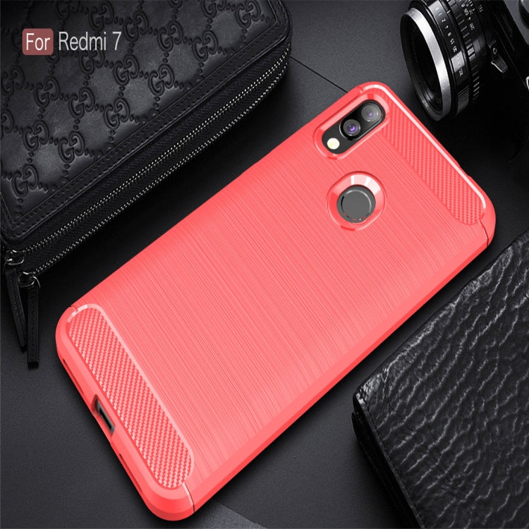 Brushed Texture Carbon Fiber TPU Case for Xiaomi Redmi 7 (Red)