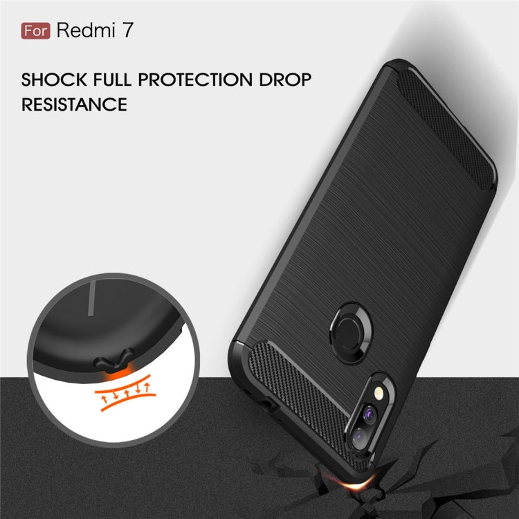 Brushed Texture Carbon Fiber TPU Case for Xiaomi Redmi 7 (Red)