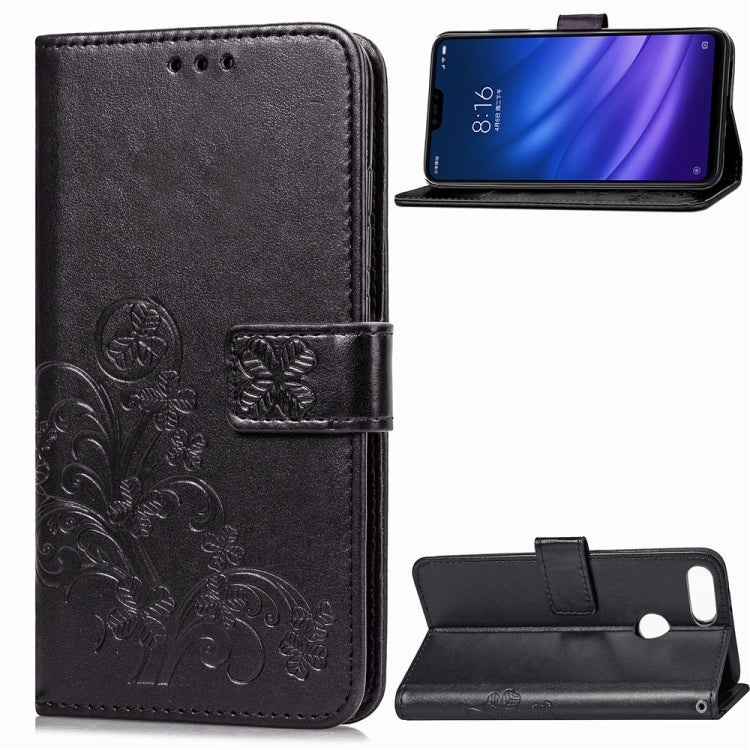 Lucky Clover Pressed Flowers Pattern Leather Case for Xiaomi Mi 8 Lite, with Holder & Card Slots & Wallet & Hand Strap