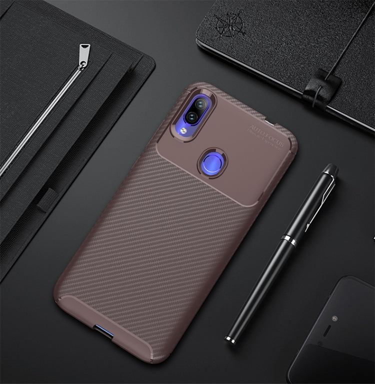 Carbon Fiber Texture Shockproof TPU Case for Xiaomi Redmi Note 7 (Brown)