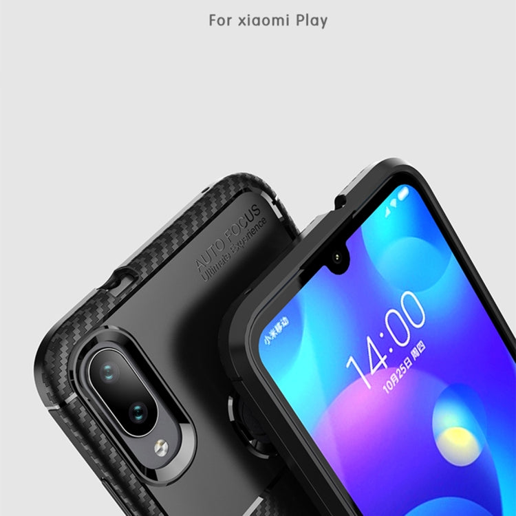 Carbon Fiber Texture Shockproof TPU Case for Xiaomi Play (Brown)
