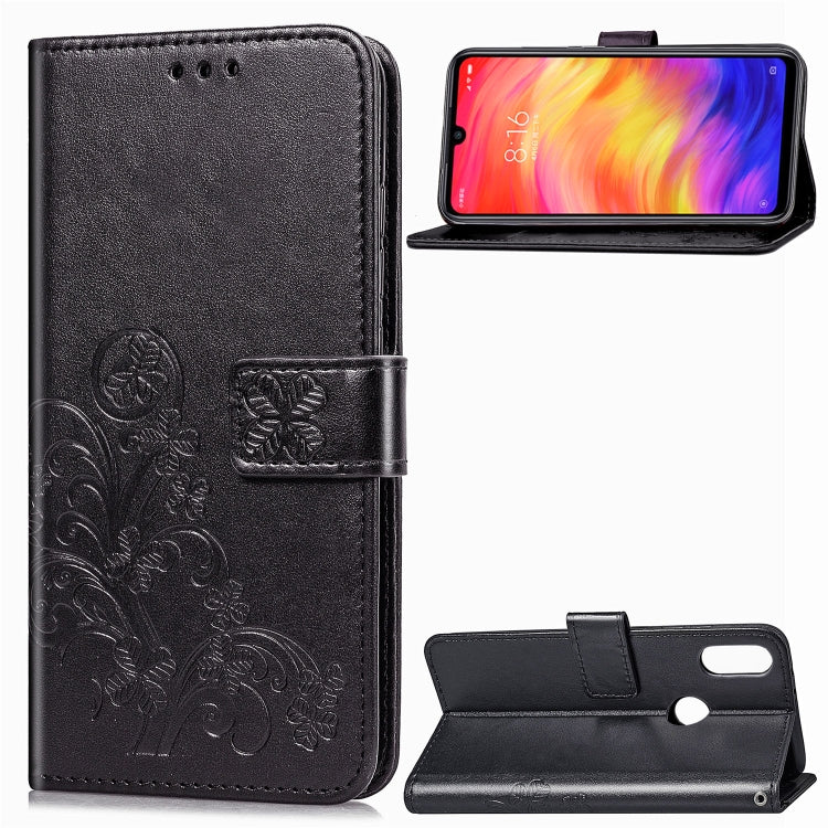 Lucky Clover Pressed Flowers Pattern Leather Case for Xiaomi Redmi Note 7, with Holder & Card Slots & Wallet & Hand Strap