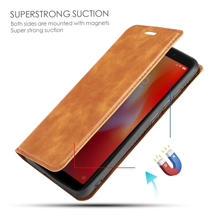 Retro Simple Ultra-thin Magnetic Horizontal Flip Leather Case for Xiaomi Redmi 6A, with Holder & Card Slots & Lanyard