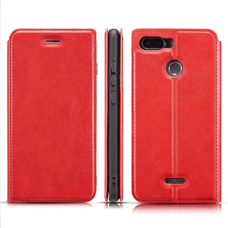 Retro Simple Ultra-thin Magnetic Horizontal Flip Leather Case for Xiaomi Redmi 6, with Holder & Card Slots & Lanyard