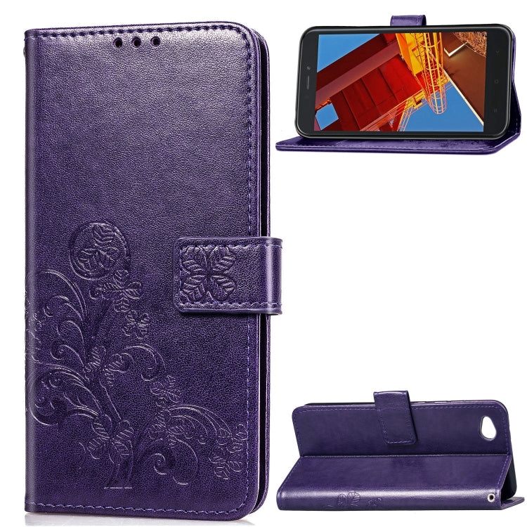 Lucky Clover Pressed Flowers Pattern Leather Case for Xiaomi Redmi Go, with Holder & Card Slots & Wallet & Hand Strap
