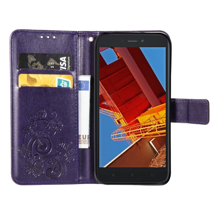 Lucky Clover Pressed Flowers Pattern Leather Case for Xiaomi Redmi Go, with Holder & Card Slots & Wallet & Hand Strap