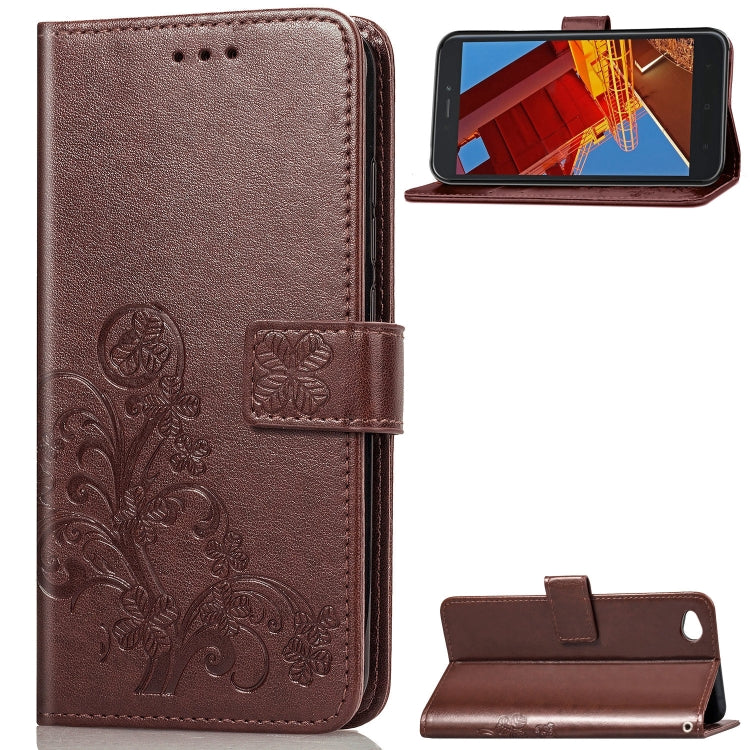 Lucky Clover Pressed Flowers Pattern Leather Case for Xiaomi Redmi Go, with Holder & Card Slots & Wallet & Hand Strap