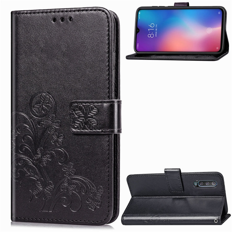 Lucky Clover Pressed Flowers Pattern Leather Case for Xiaomi Mi 9, with Holder & Card Slots & Wallet & Hand Strap