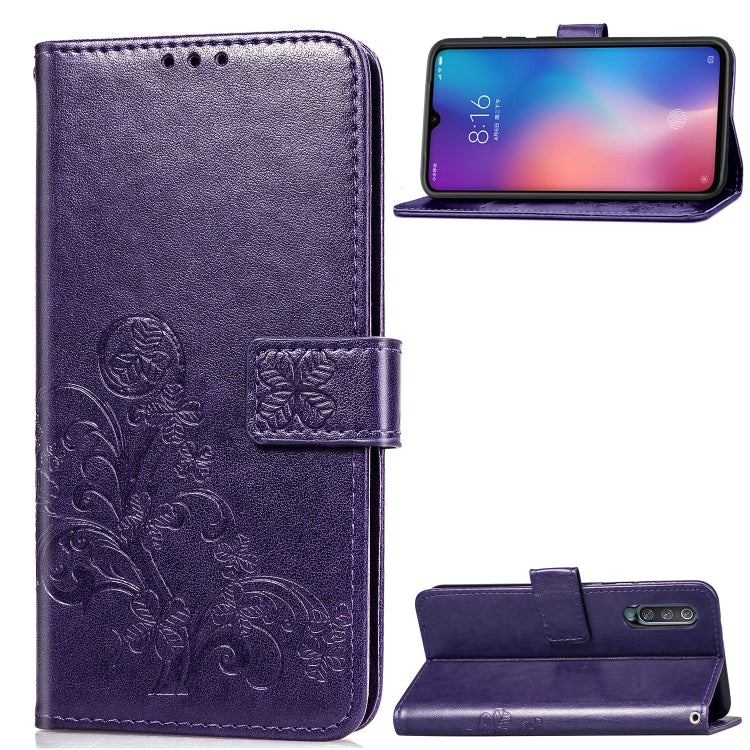 Lucky Clover Pressed Flowers Pattern Leather Case for Xiaomi Mi 9, with Holder & Card Slots & Wallet & Hand Strap