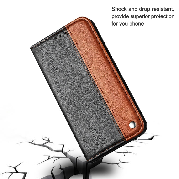 Business Solid Color Stitching Horizontal Flip Leather Case for Xiaomi Redmi Note 7 Pro, with Holder & Card Slots & Wallet & Lanyard