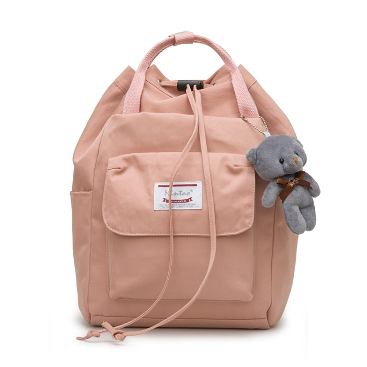 Solid Color Cute Girl Backpack Shoulder Bag with Plush Bear Pendant