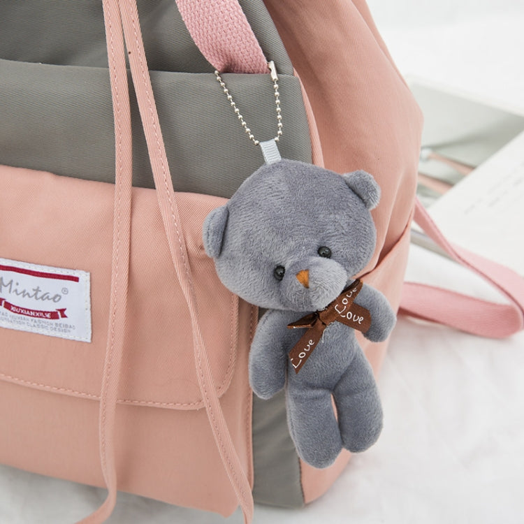 Solid Color Cute Girl Backpack Shoulder Bag with Plush Bear Pendant
