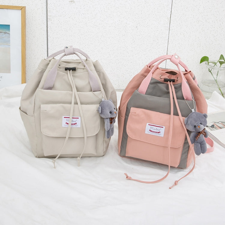 Solid Color Cute Girl Backpack Shoulder Bag with Plush Bear Pendant