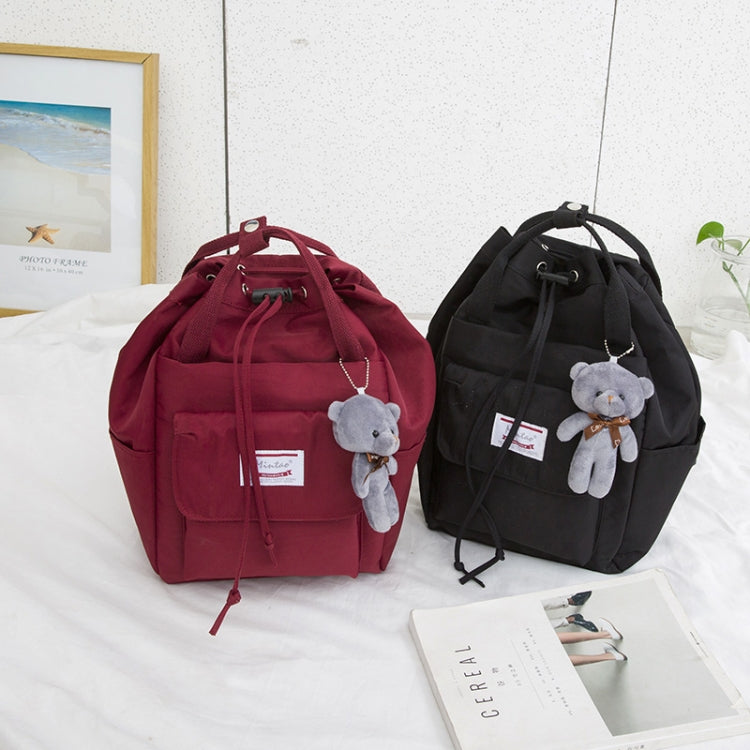 Solid Color Cute Girl Backpack Shoulder Bag with Plush Bear Pendant