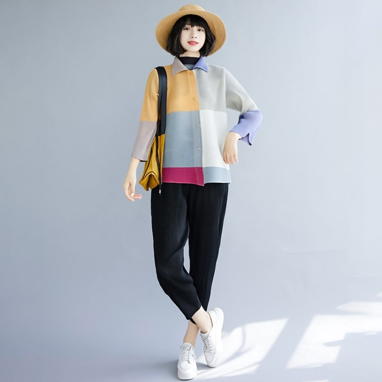 Spring And Autumn Color Matching Lapel Cardigan Jacket Three-quarter Sleeves Short Jacket For Ladies