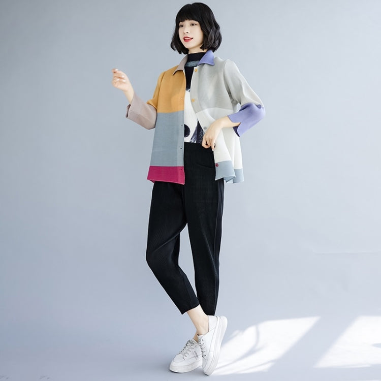 Spring And Autumn Color Matching Lapel Cardigan Jacket Three-quarter Sleeves Short Jacket For Ladies