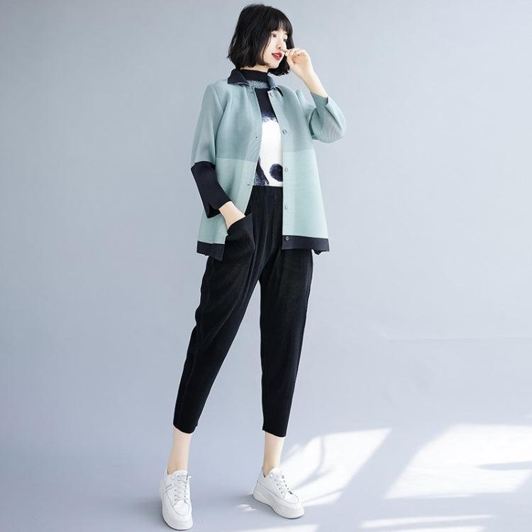 Spring And Autumn Color Matching Lapel Cardigan Jacket Three-quarter Sleeves Short Jacket For Ladies