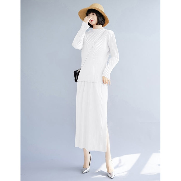 Fall Solid Color Slim Stretch Knitted Skirt + Top Suit For Ladies