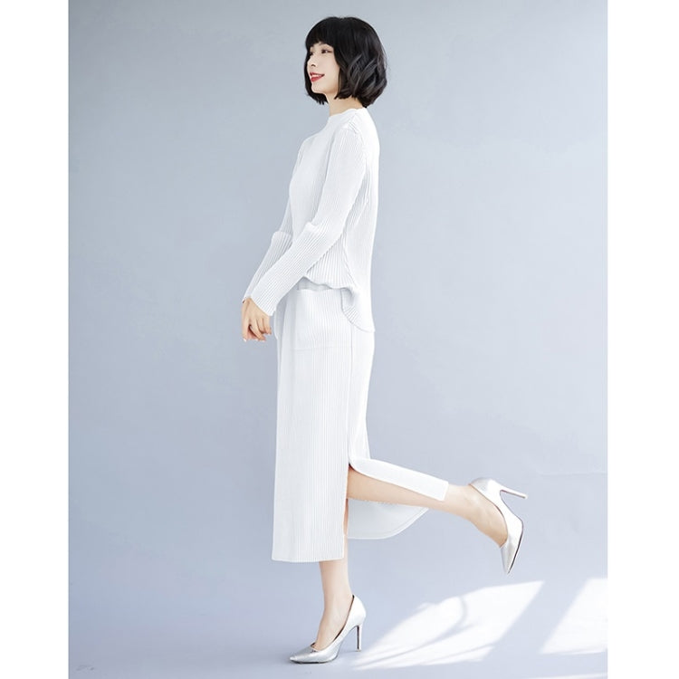 Fall Solid Color Slim Stretch Knitted Skirt + Top Suit For Ladies