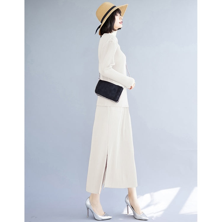 Fall Solid Color Slim Stretch Knitted Skirt + Top Suit For Ladies