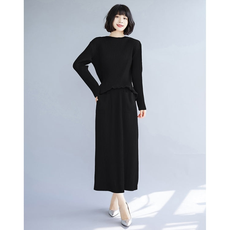 Fall Solid Color Slim Stretch Knitted Skirt + Top Suit For Ladies