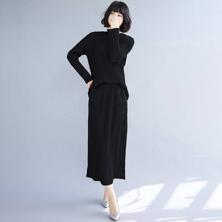 Fall Solid Color Slim Stretch Knitted Skirt + Top Suit For Ladies
