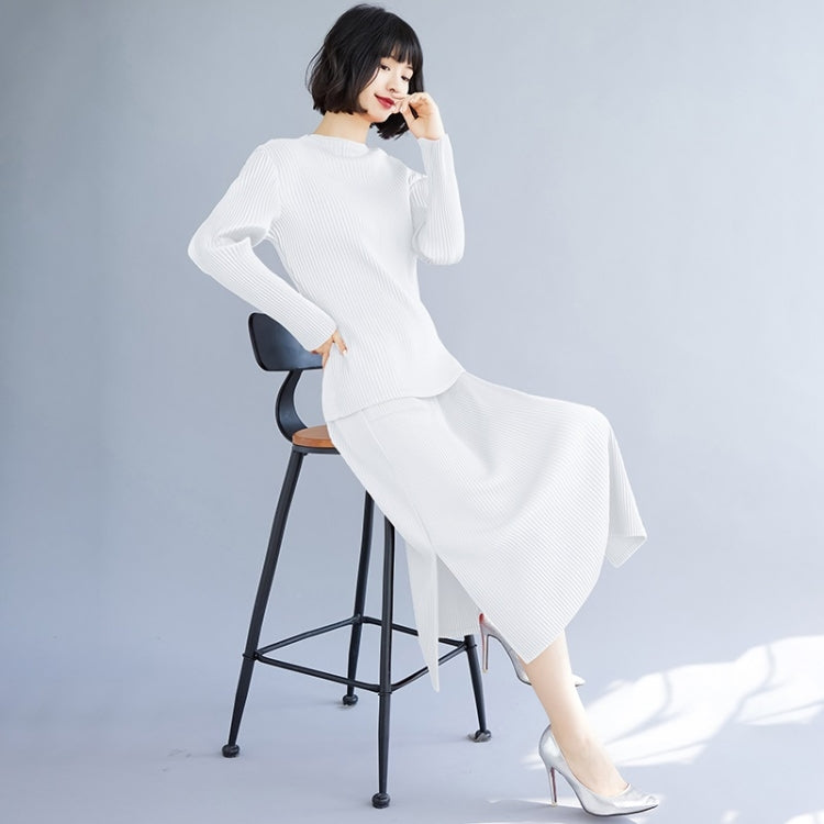 Fall Solid Color Slim Stretch Knitted Skirt + Top Suit For Ladies