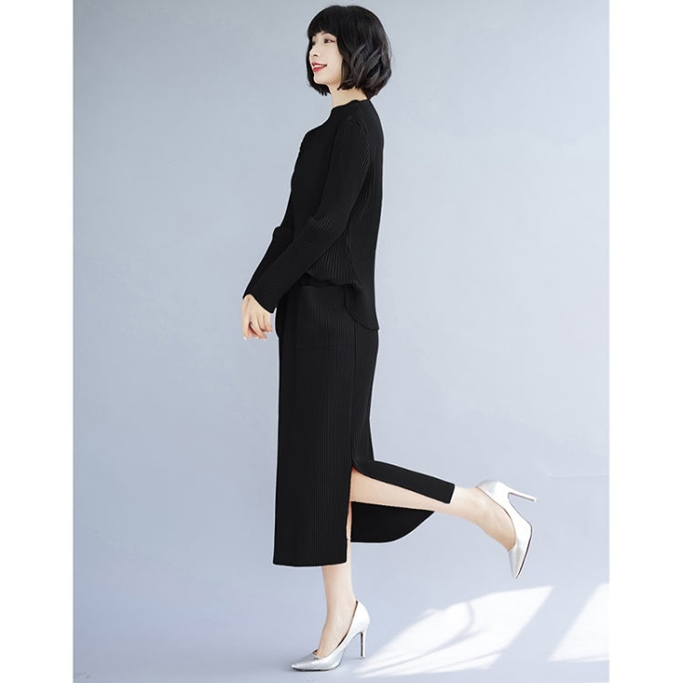 Fall Solid Color Slim Stretch Knitted Skirt + Top Suit For Ladies