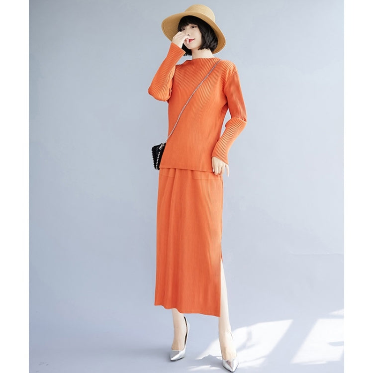 Fall Solid Color Slim Stretch Knitted Skirt + Top Suit For Ladies