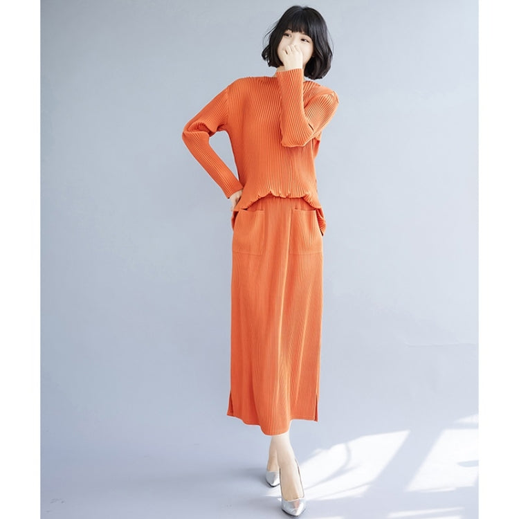 Fall Solid Color Slim Stretch Knitted Skirt + Top Suit For Ladies