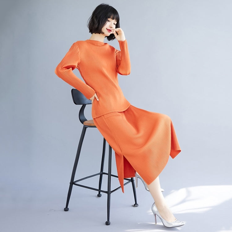 Fall Solid Color Slim Stretch Knitted Skirt + Top Suit For Ladies
