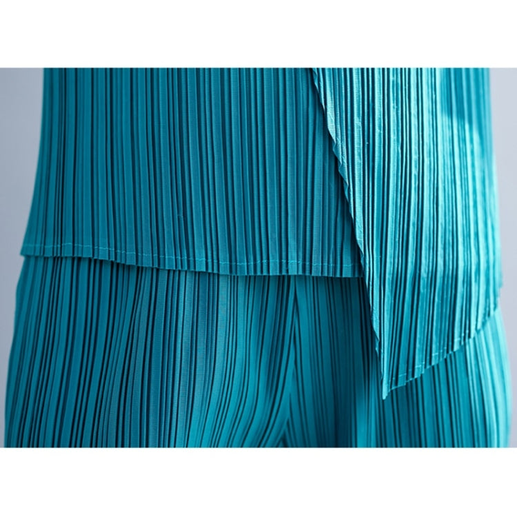 Spring And Autumn Solid Color Pleated Three-quarter Sleeve Round Neck T-shirt + Straight Pants Suit For Ladies
