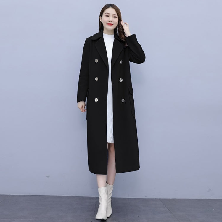 Autumn And Winter Solid Color Mid-length Over-the-knee Woolen Coat For Ladies