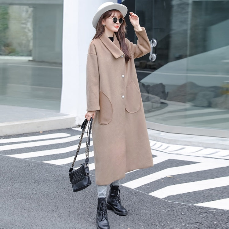 Solid Color French Retro Style Loose Slimming Mid-length Woolen Coat For Ladies