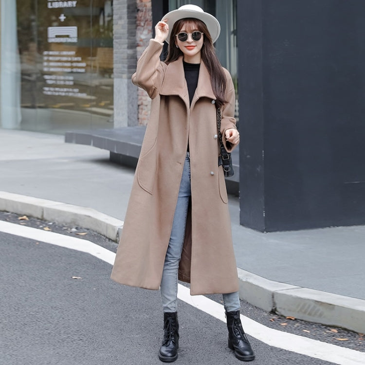 Solid Color French Retro Style Loose Slimming Mid-length Woolen Coat For Ladies
