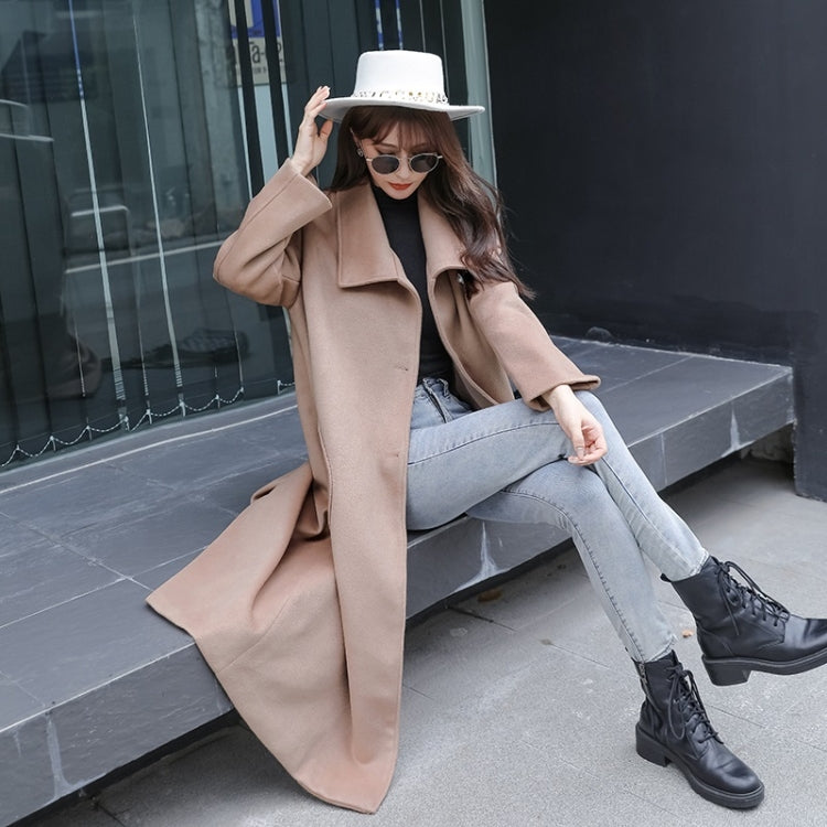 Solid Color French Retro Style Loose Slimming Mid-length Woolen Coat For Ladies