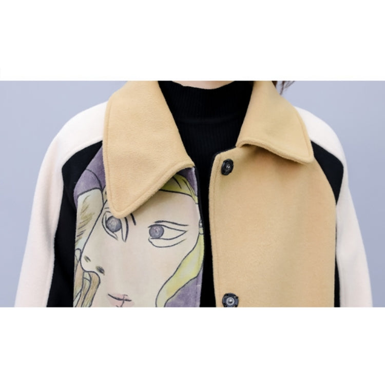 Autumn And Winter Beauty Figure Printing Color-blocking Double-sided Cashmere Coat Mid-length Woolen Coat for Ladies