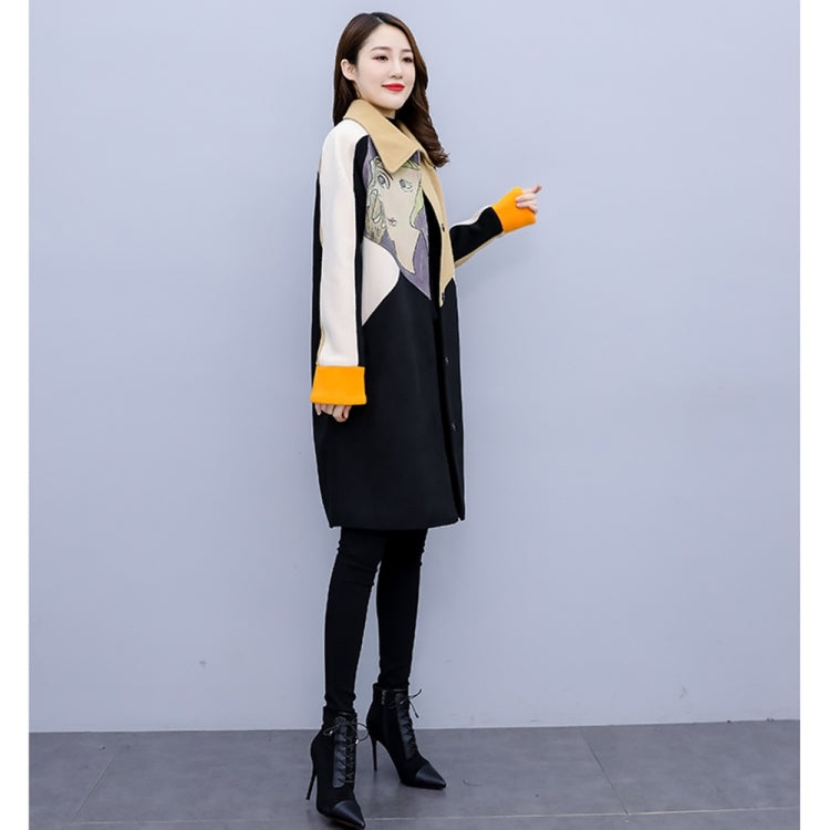 Autumn And Winter Beauty Figure Printing Color-blocking Double-sided Cashmere Coat Mid-length Woolen Coat for Ladies