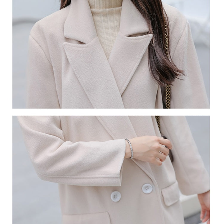 Autumn And Winter Solid Color Mid-length Loose Woolen Coat For Ladies (Khaki)