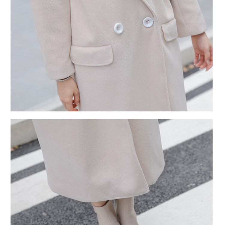 Autumn And Winter Solid Color Mid-length Loose Woolen Coat For Ladies (Khaki)