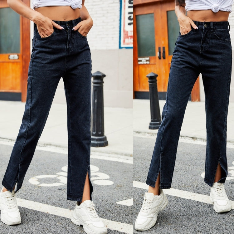 Women Solid Color Split Slim Jeans