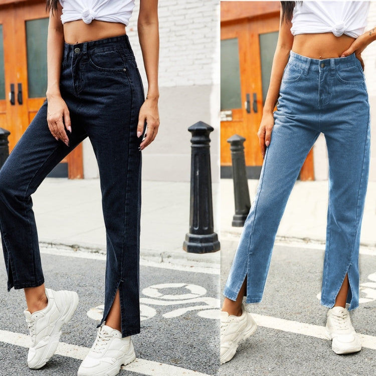 Women Solid Color Split Slim Jeans