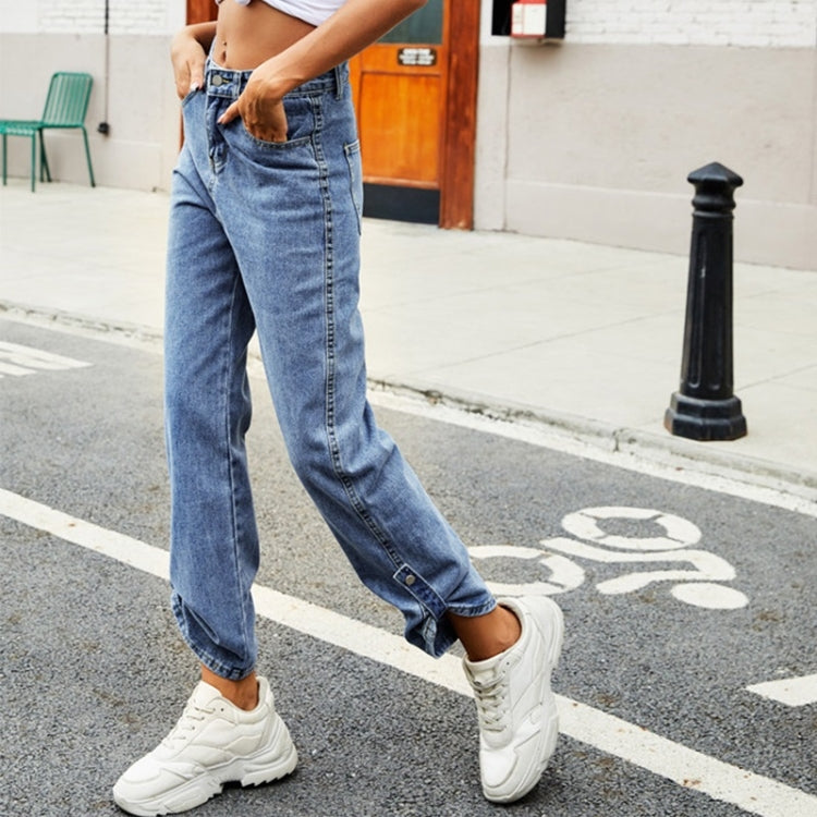 Women Denim Button Adjustable Length Jeans