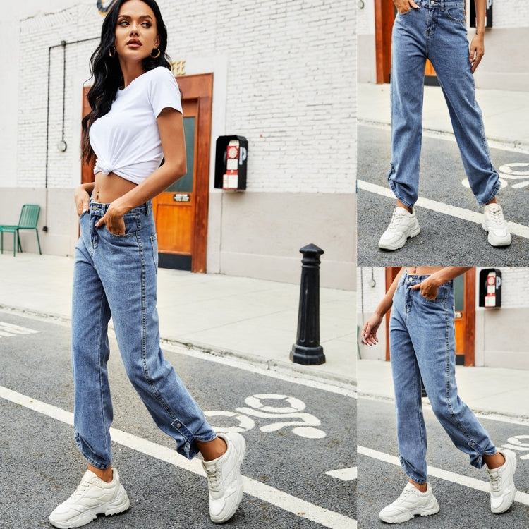 Women Denim Button Adjustable Length Jeans