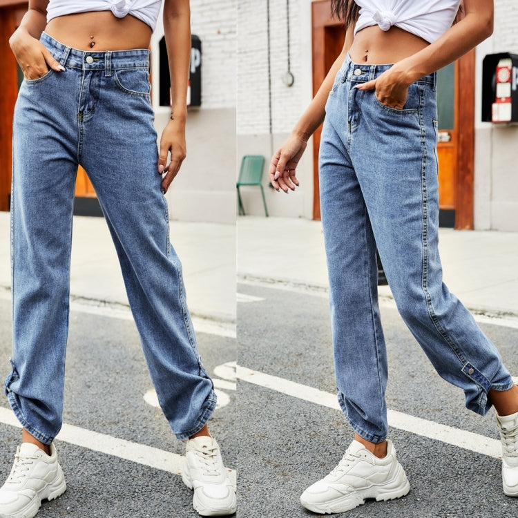 Women Denim Button Adjustable Length Jeans