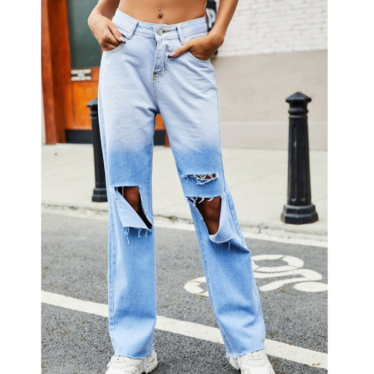 Women Gradient Irregular Ripped Jeans