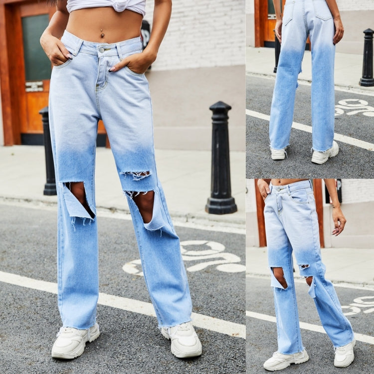 Women Gradient Irregular Ripped Jeans