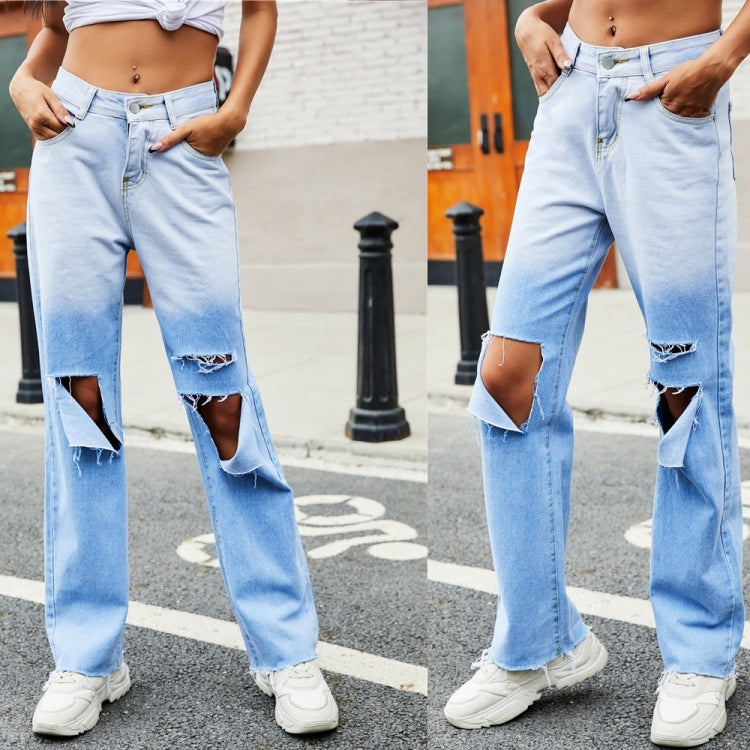 Women Gradient Irregular Ripped Jeans