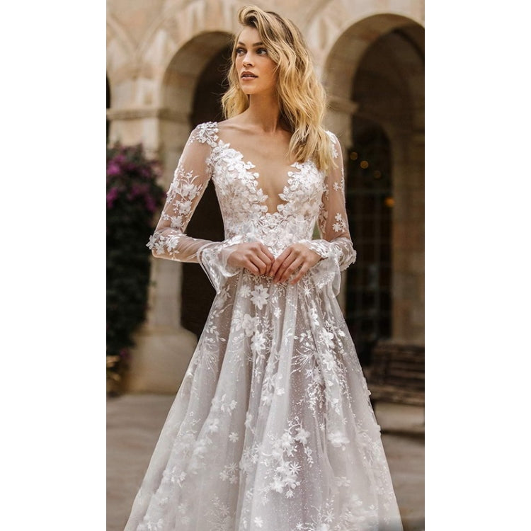 Women Sexy Lace Long Sleeve Evening Dress