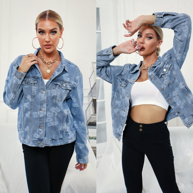 Women Printed English Denim Jacket